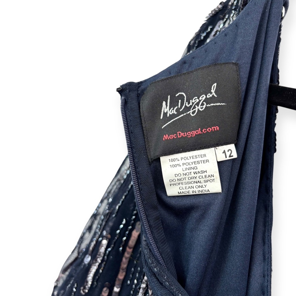 Mac Duggal NEW Navy Embellished Cap Sleeve Faux Wrap Trumpet‎ Gown $698 Size 12 - Picture 15 of 16